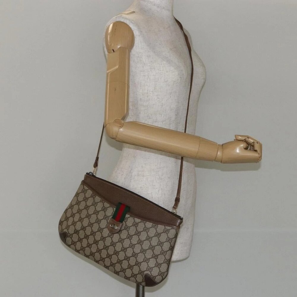 GUCCI GG Supreme Web Sherry Line Bag PVC Beige Gold 904 02 020 Auth BA7124